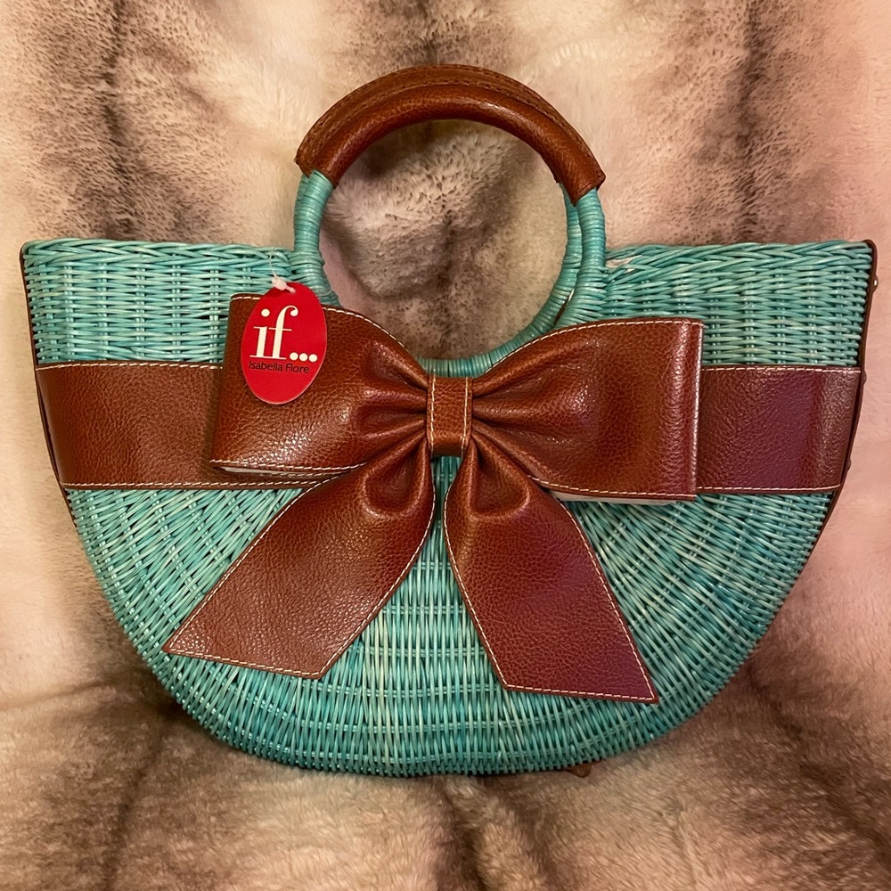 Isabella Fiore leather bow and wicker handbag